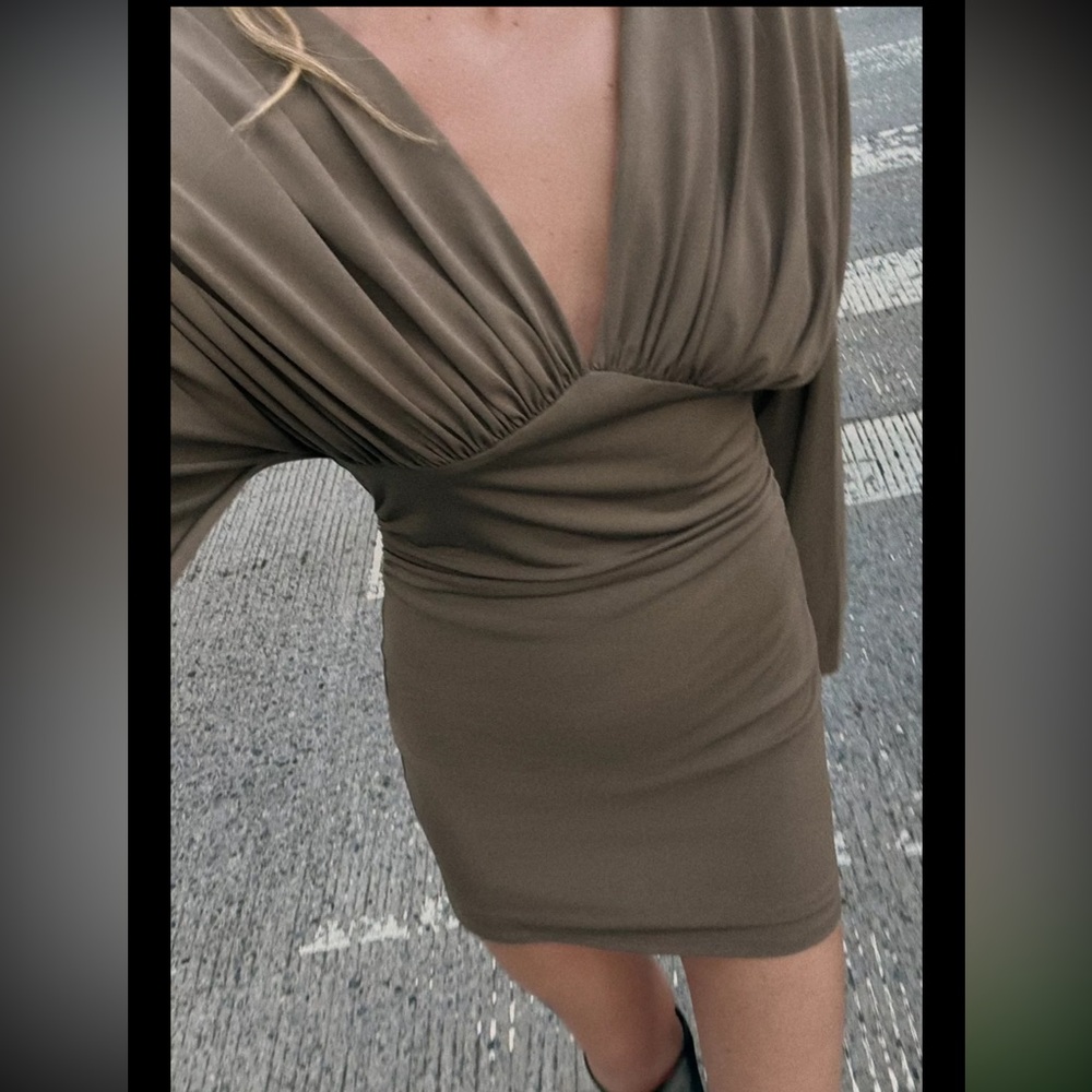 Zara limited edition voluminous Taupe Long-Sleeve Dress with back tie - Picture 14 of 14